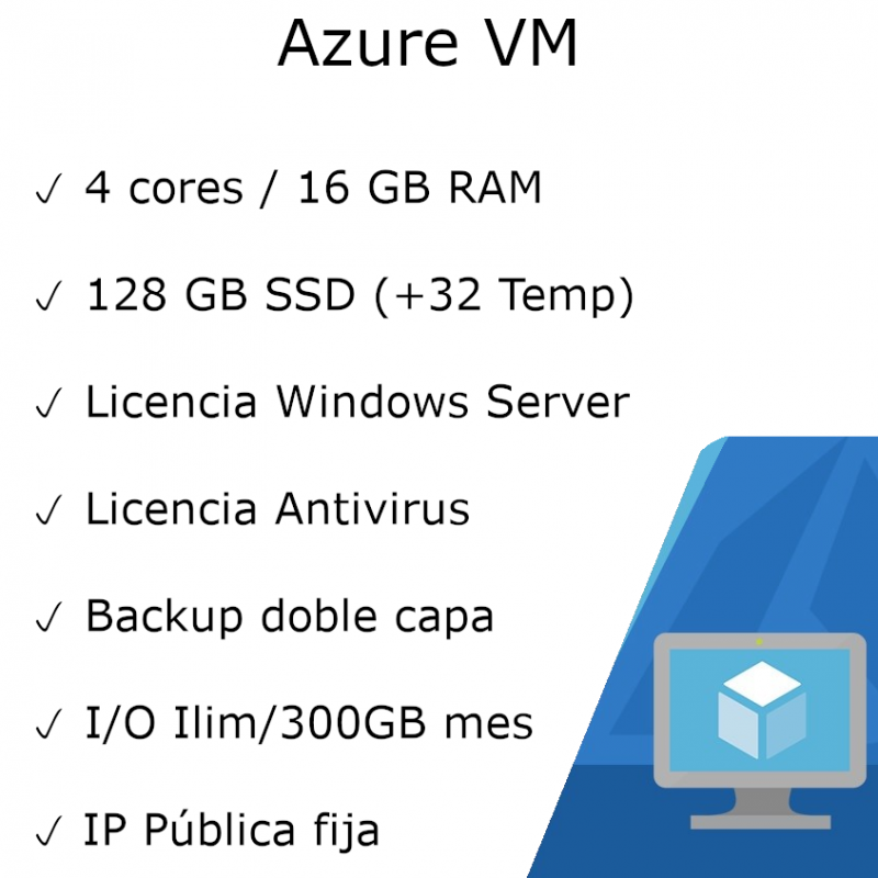 Susc. Mensual Azure Servidor en la nube (Windows Server - Plan W4 - Sin Permanencia)